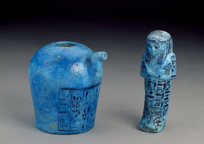 Vaso per libagioni inscritto per il sacerdote di Amon, Amenemope e Shawabti dalla Tomba 148, Tebe, Nuovo Regno, c.1193-1080 a.C. da Egyptian 20th Dynasty